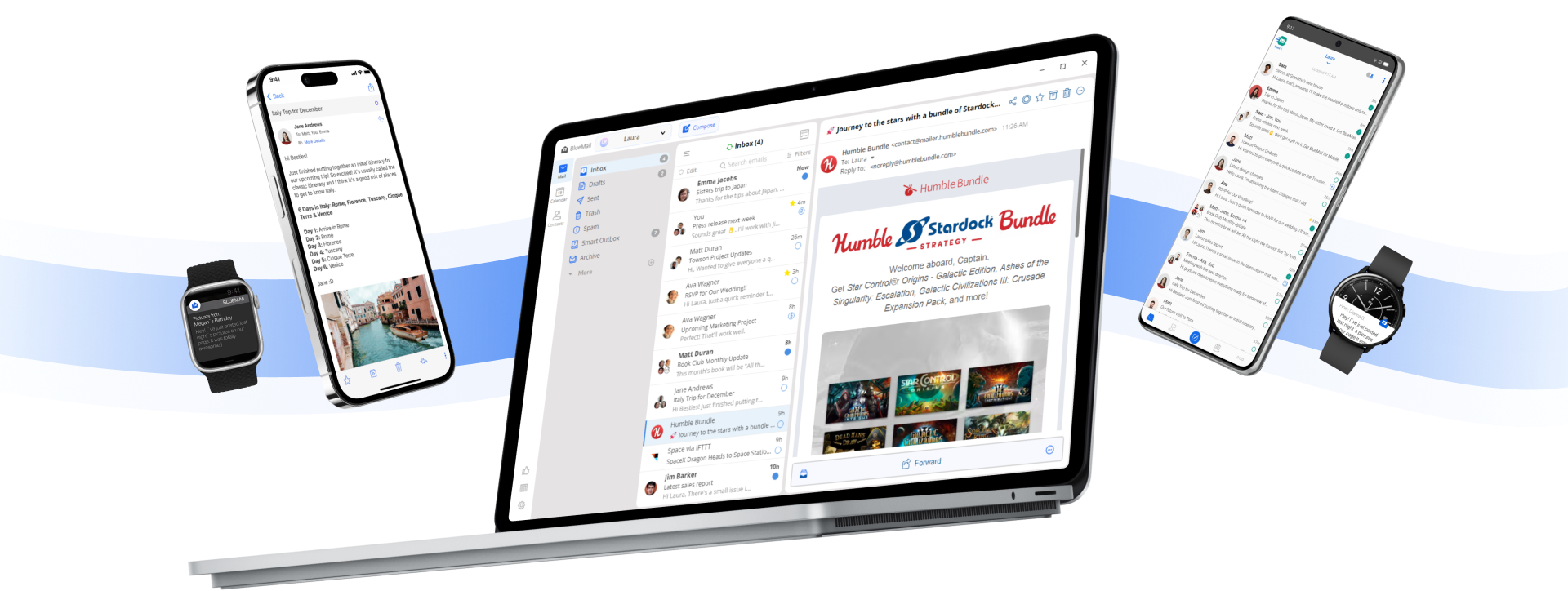 BlueMail on all devices - iPhone, iPad, Apple Watch, Android, and Desktop
